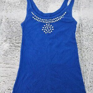 New York & Company Women Tank Top Blues Crystal Accent Blue Cotton Shirt Size XS